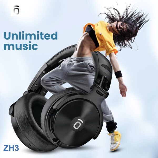 ZON ZH3 Wireless Bluetooth Over-The-Ear Headphone for Hi-Fidelity Music | 50Hrs Battery | 50mm Driver | with Mic | 2-Device connectivity | BT 5.4 | 3.5mm Aux Connect with mic | Black