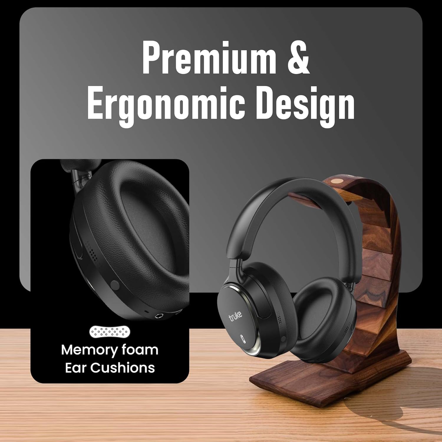 truke Newly Launch Aura Bass Over The Ear Headphone with 50H of Playtime, 40mm Titanium Drivers, Dual Pairing Headset, 40ms Ultra Low Latency, ENC, Premium Design & Comfort (Black)