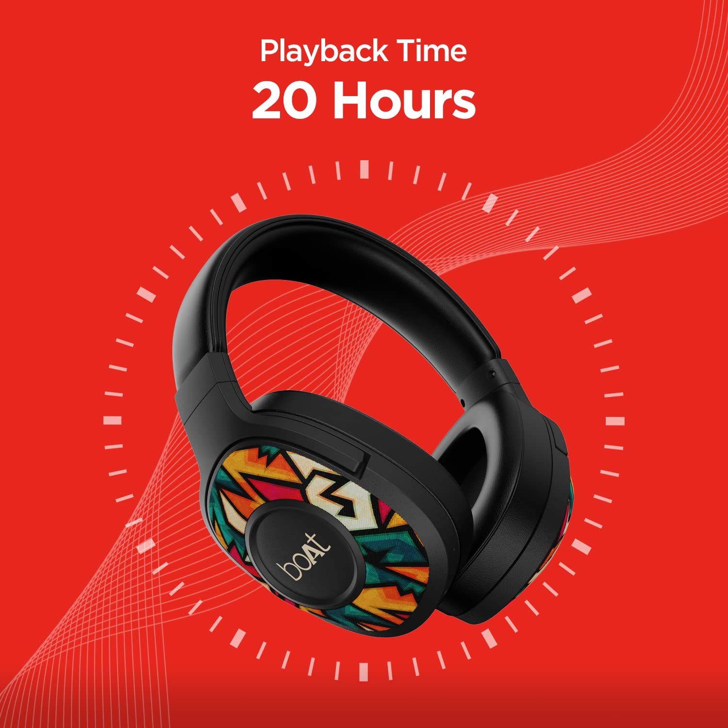 Boat Rockerz 550 Bluetooth Wireless Over Ear Headphones with Upto 20 Hours Playback, 50MM Drivers, Soft Padded Ear Cushions and Physical Noise Isolation with Mic (Black Symphony)