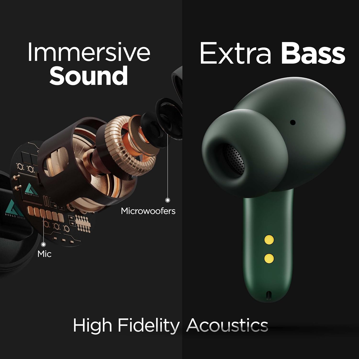 Boult Z20 Truly Wireless Bluetooth Ear Buds with 51H Playtime, Zenâ„¢ Calling ENC Mic, Made in India, Low Latency Gaming, Touch Controls, Rich Bass Drivers, TWS Earbuds Bluetooth Wireless (Pine Green)