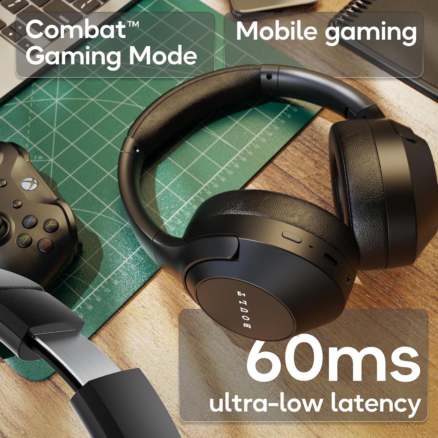 Boult Newly Launched Flex On Ear Bluetooth Headphones with 80H Playtime, 40mm Bass Drivers, Zenâ„¢ ENC Mic, Type-C Fast Charging, Bluetooth 5.4, AUX Option, 60ms Low Latency, IPX5 (Navy Blue)