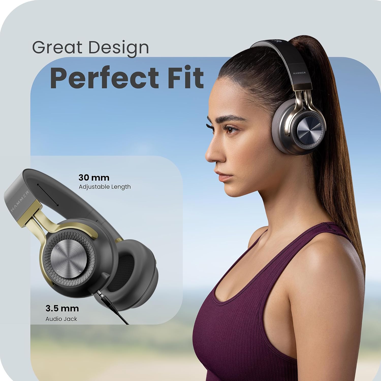HAMMER Bash 2.0 Over The Ear Wireless Bluetooth Headphones with Mic, Deep Bass, Foldable Headphones, Upto 8 Hours Playtime, Workout/Travel, Bluetooth 5.0 (Grey)