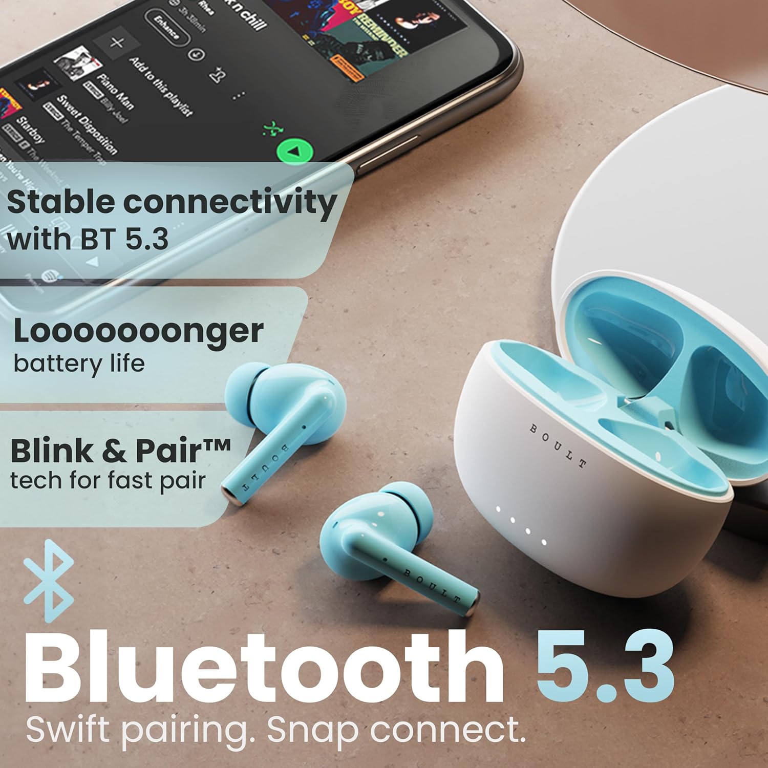 W20 Truly Wireless in Ear Earbuds with 40H Playtime, Zenâ„¢ ENC Mic, 45ms Low Latency, 13mm Bass Drivers, Type-C Fast Charging, Made in India, BTv 5.3, Touch Control, IPX5 Ear Buds TWS (Glacier Blue)