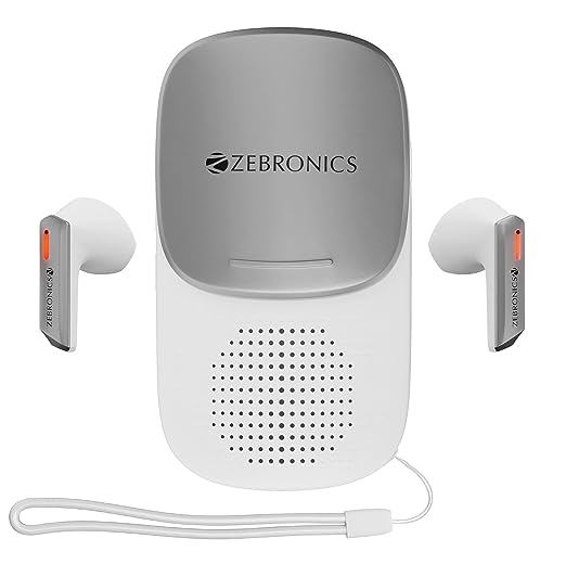 ZEBRONICS Sound Bomb X1 3-in-1 Wireless Bluetooth v5.0 In Ear Earbuds + Speaker Combo with 30 Hour Backup, Built-in LED Torch,Call Function,Voice Assistant,Type C & Splash Proof Portable Design(White)