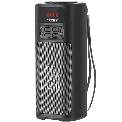 VARNI Koro 5W Stereo Wireless Bluetooth Speaker with Karaoke Mic, TWS Mode, Rice Bass, Solar Charging Function, in-Built FM, Micro SD Card, USB Slot, Up to 6Hrs Playtime (Black)