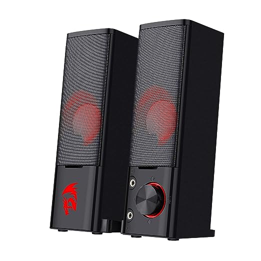 Redragon GS550 Orpheus PC Gaming Speakers, 2.0 Channel Stereo Desktop Computer Sound Bar with Compact Maneuverable Size, Quality Bass and Decent Red Backlit, USB Powered w/ 3.5mm Cables, Doom Eternal