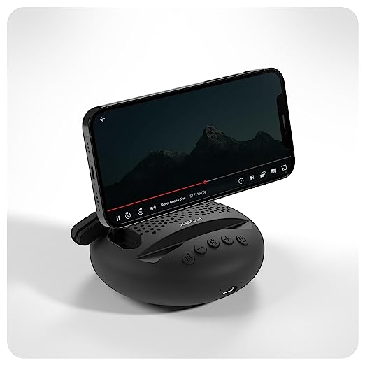 XECH Bluetooth Speaker with Phone Stand 5W Portable Mini Speaker with Mic & Rich Bass Stereo Sound TWS Pairing USB C Charging 6H Playtime Pen & Smartphone Holder for PC Desktop Homes Offices (Arc) (Black)