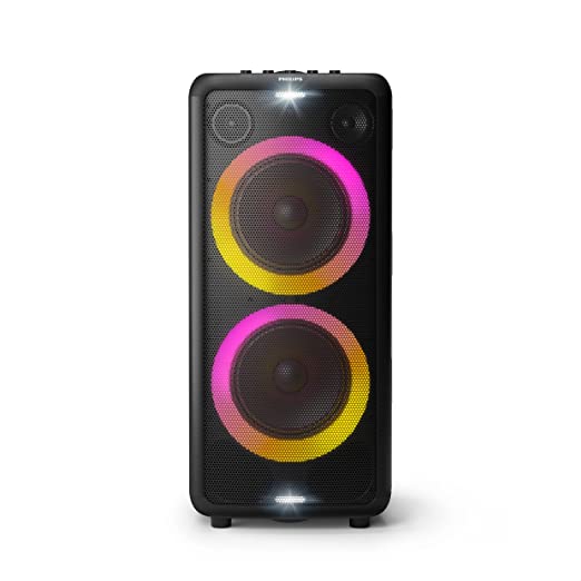 Philips Audio TAX5206 160 W Bluetooth Party Speaker with 14 Hours Play Time, Karaoke Features, Guitar and Mic Input, Party Lights and Trolley Design with Wheels, Black